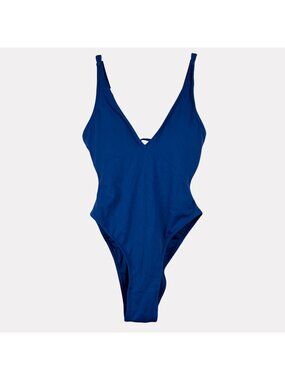 TA3 Hi Cut Plungey Navy Blue One Piece Swimsuit Womens XS Short Corset Back
